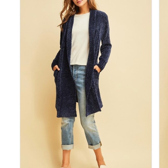 Desired Collection Sweaters - LAST Royal Blue Long super soft chenille cardigan